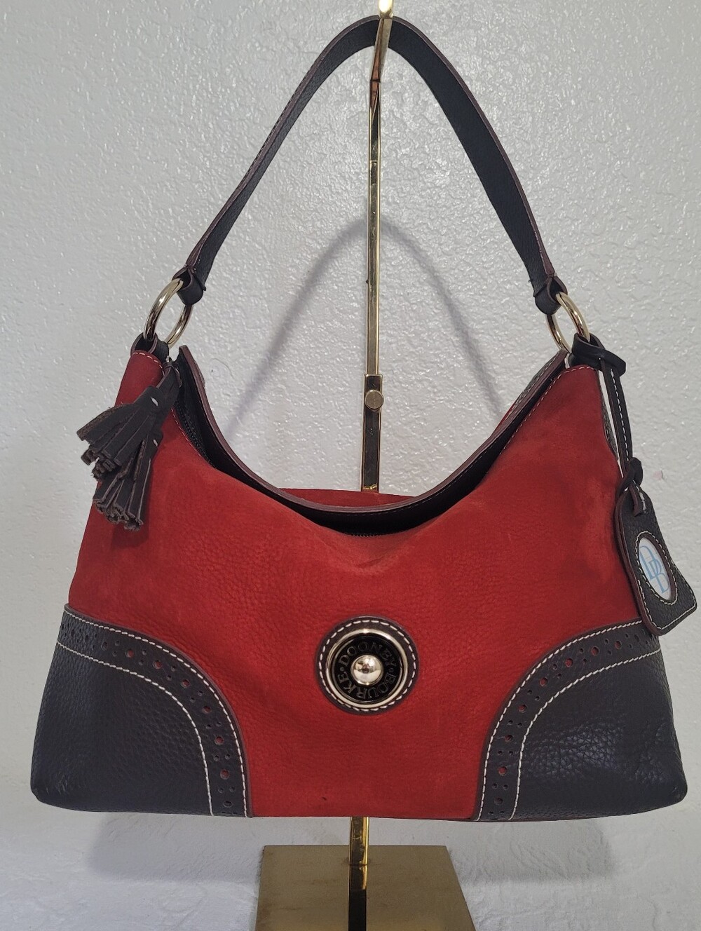 Dooney & Bourke Medalliom Red Nubuk with Brown Leather Trim  Shoulder Bag The Do